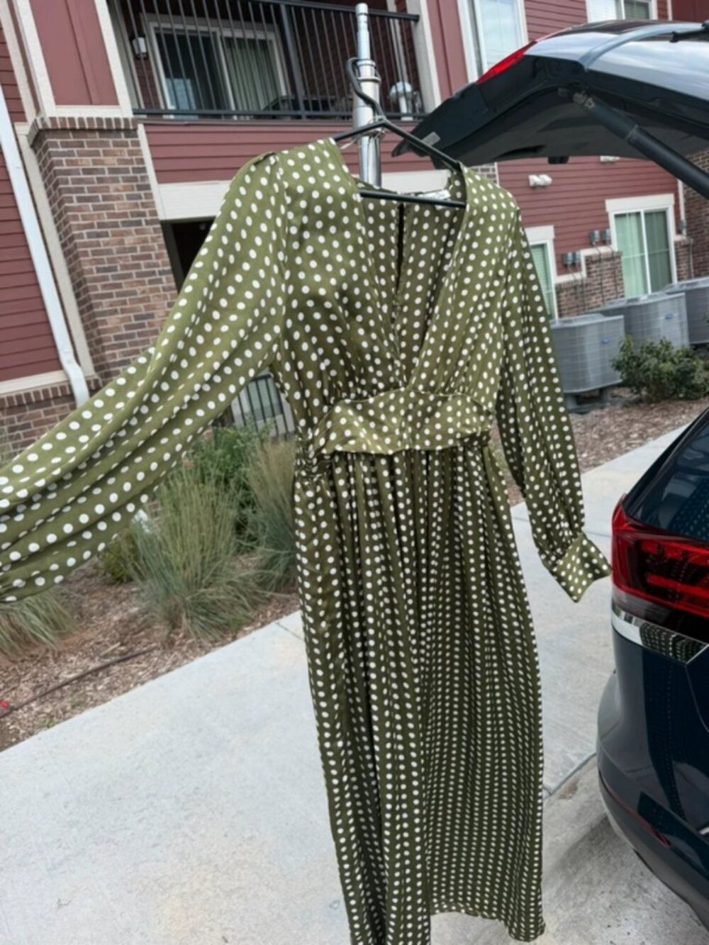 Olive green polkadot dress